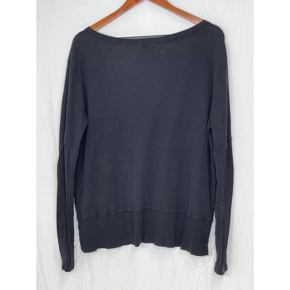 LaMade Women's Black Long Sleeve V-Neck Waffle Knit Top LARGE Athleisure - Picture 6 of 8